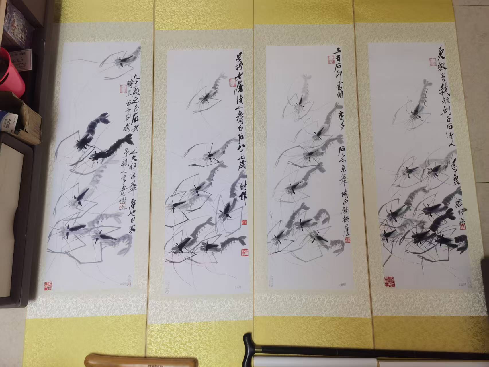 齐白石《墨虾图》四条屏-嘉诚艺术