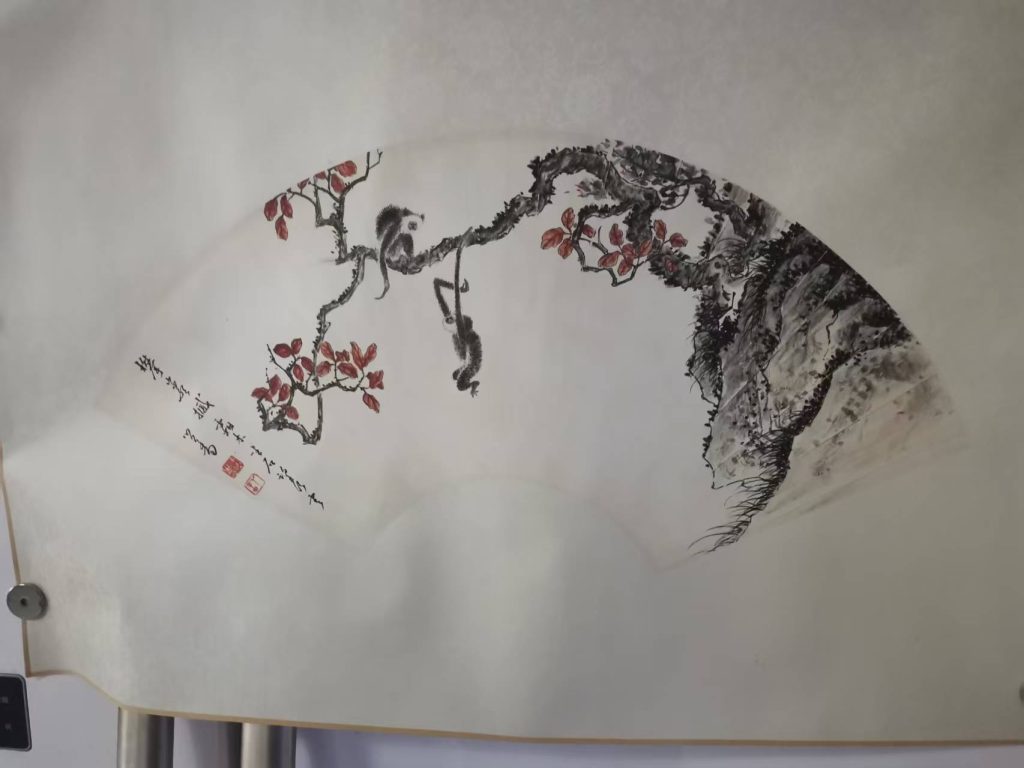 图片[1]-溥儒（溥心畲）《红叶双猿》-嘉诚艺术