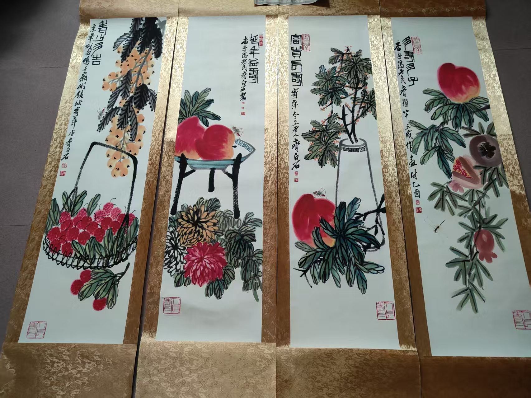 齐白石《富贵长寿》四条屏-嘉诚艺术