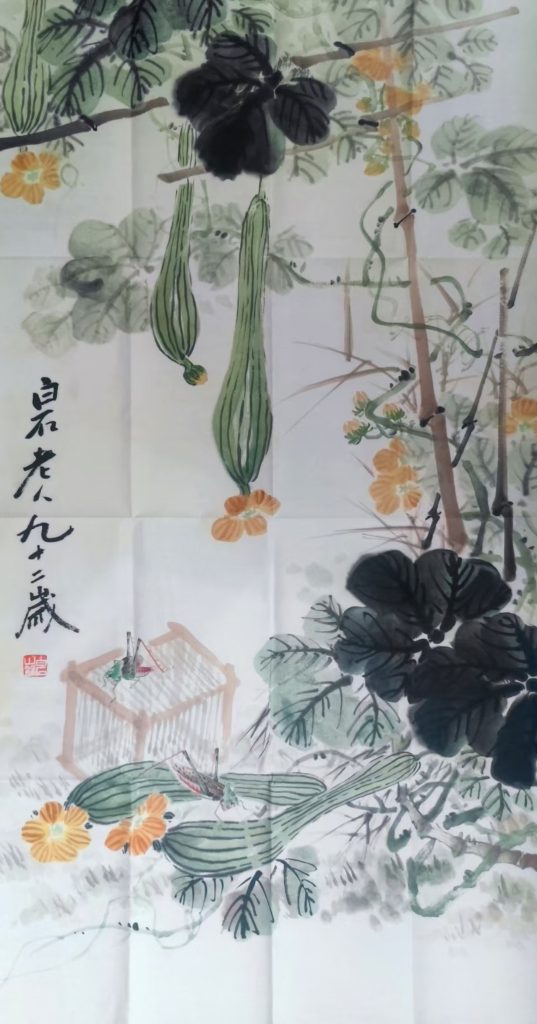 图片[1]-齐白石《丝瓜草虫图》-嘉诚艺术