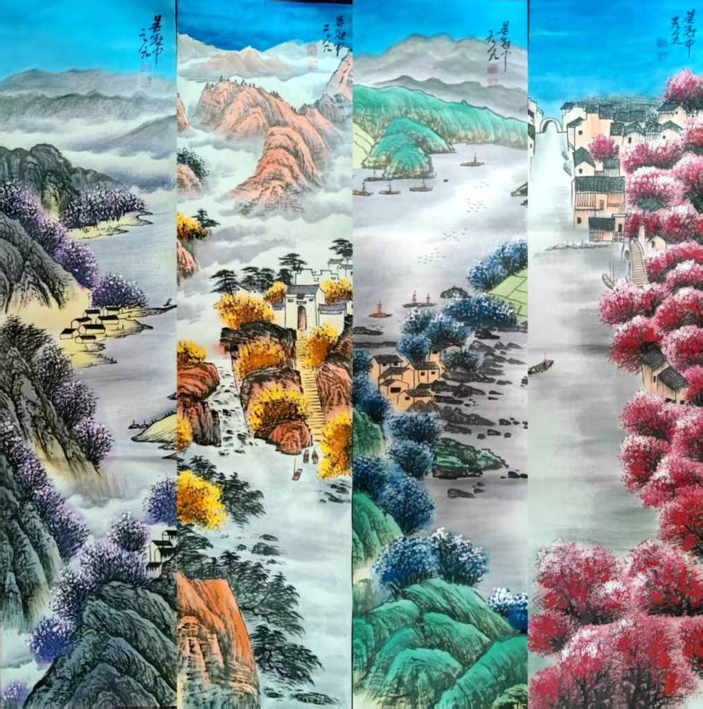 图片[1]-吴冠中《春夏秋冬》四条屏-嘉诚艺术