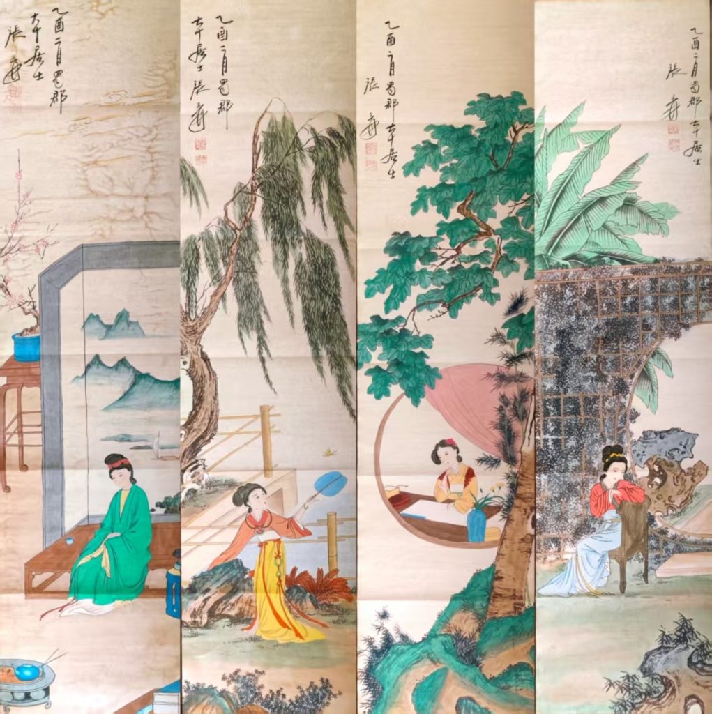 图片[1]-张大千《仕女图》四条屏-嘉诚艺术
