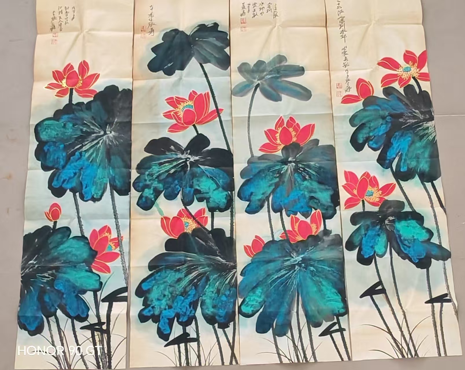 张大千《荷花图》四条屏-嘉诚艺术