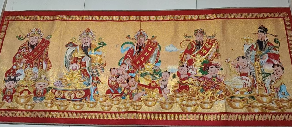 刺绣《五路财神》-嘉诚艺术