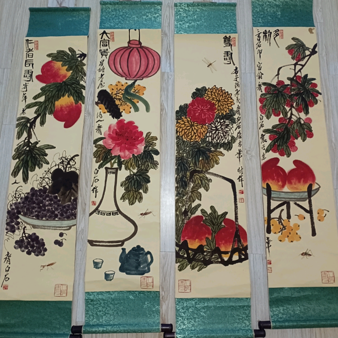 齐白石《多寿图》四条屏-嘉诚艺术
