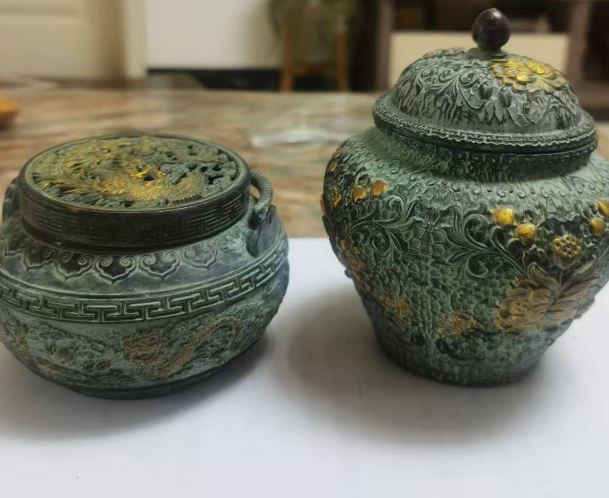乾隆年制《鎏金香炉、盖罐》
