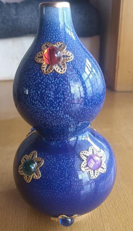 蓝釉洒金镶宝葫芦瓶-嘉诚艺术