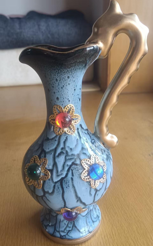 蓝釉窑变镶宝龙柄执壶-嘉诚艺术