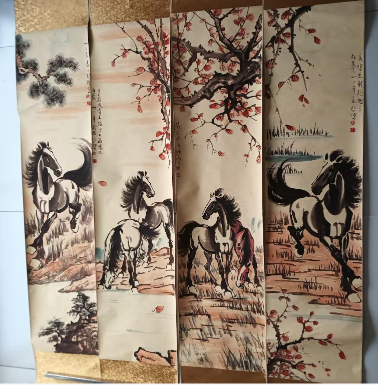 徐悲鸿《骏马图》四条屏-嘉诚艺术