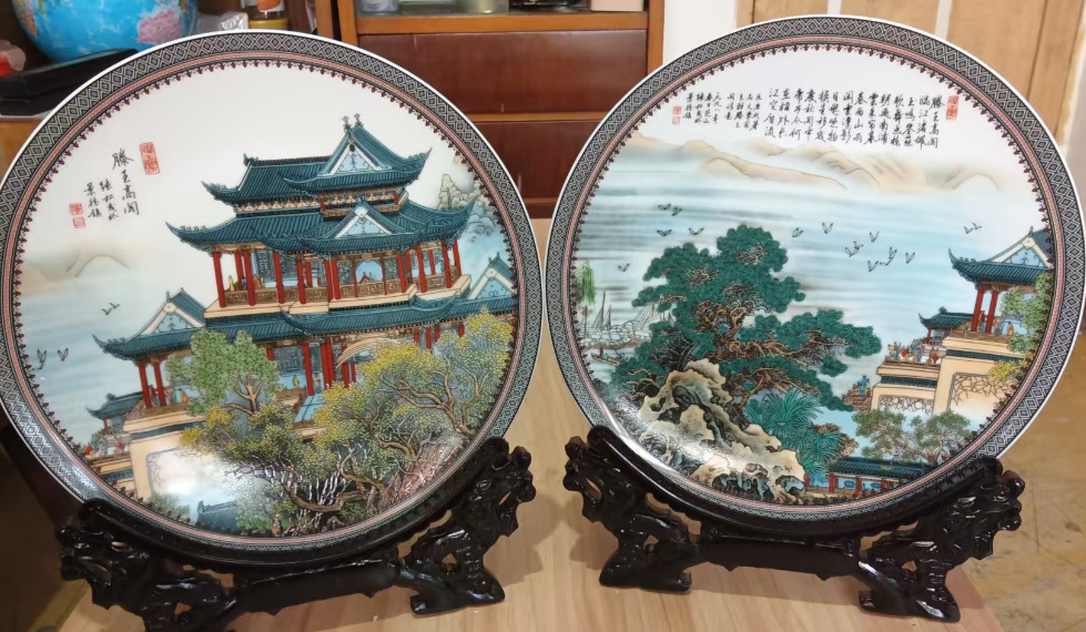张松茂、徐亚凤《滕王阁序》粉彩对盘-嘉诚艺术
