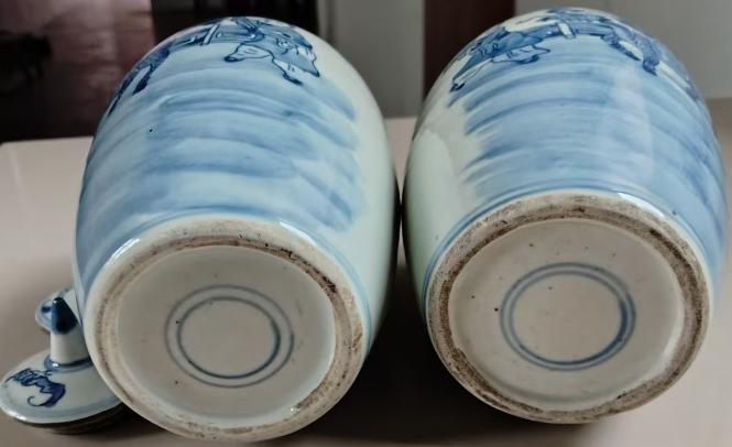 青花麒麟送子纹萝卜罐（带盖）一对
