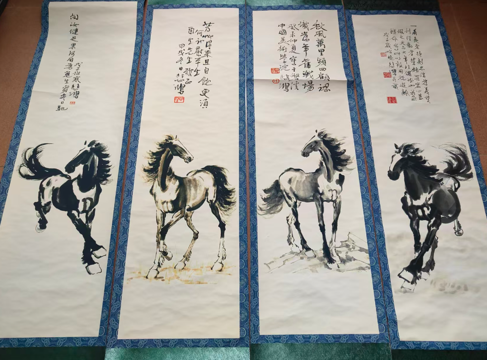 徐悲鸿《骏马图》四条屏-嘉诚艺术