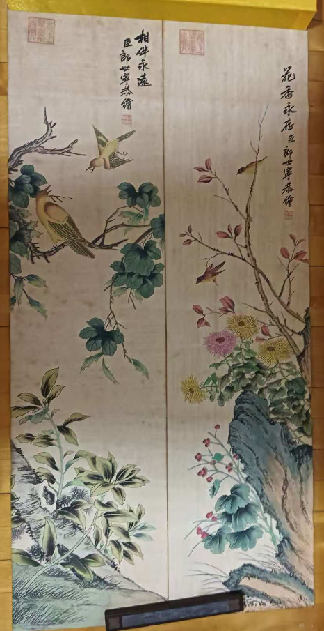 郎世宁《花鸟图》十二条屏