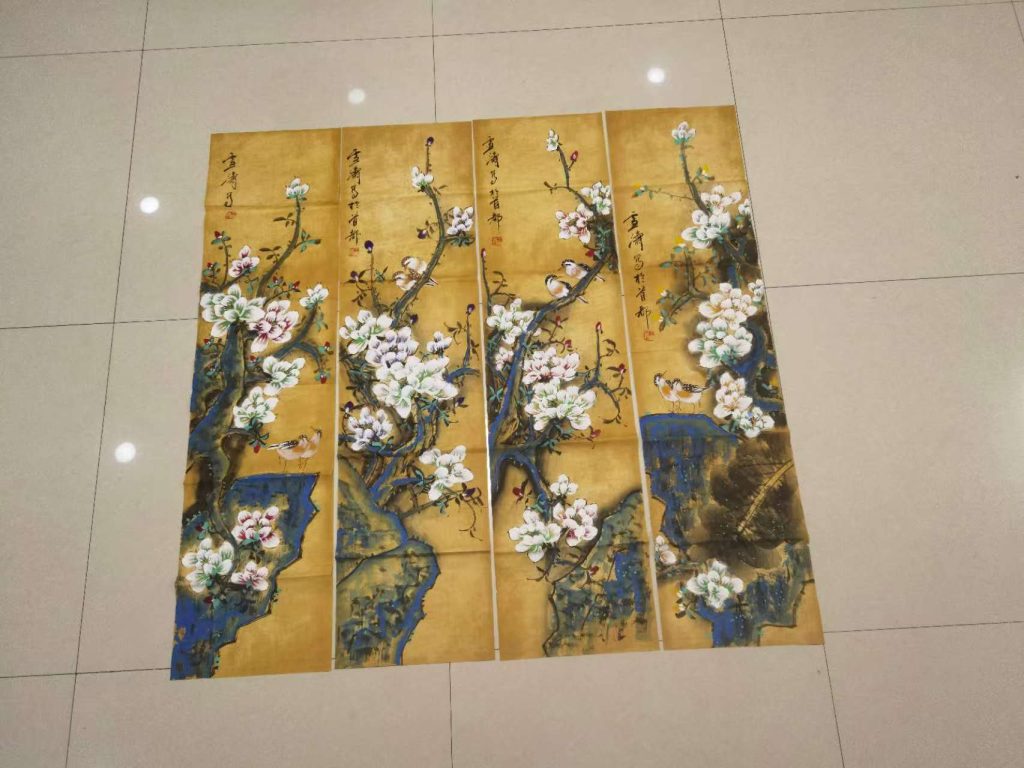 图片[1]-王雪涛《玉兰花图》四条屏-嘉诚艺术