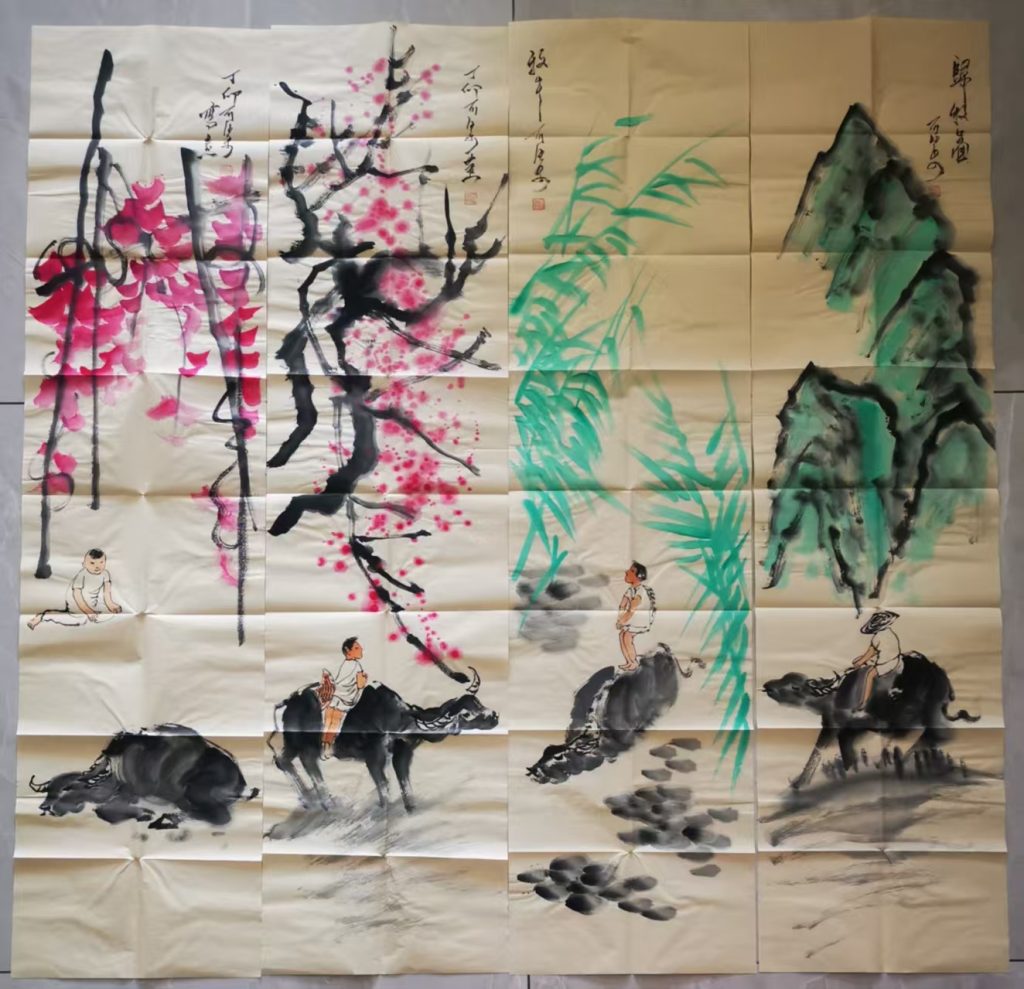 图片[1]-李可染《牧牛图》八条屏-嘉诚艺术