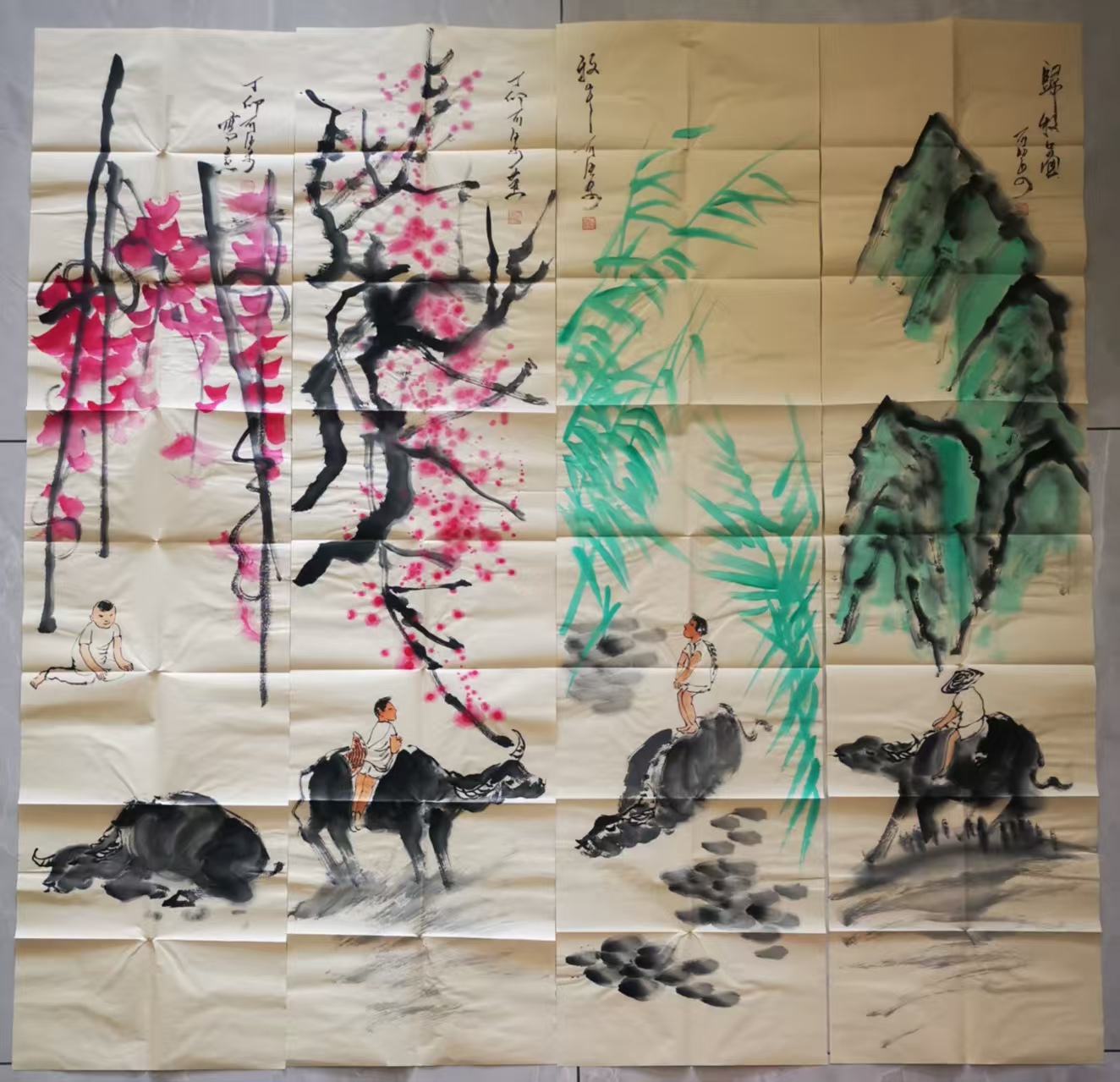 李可染《牧牛图》八条屏