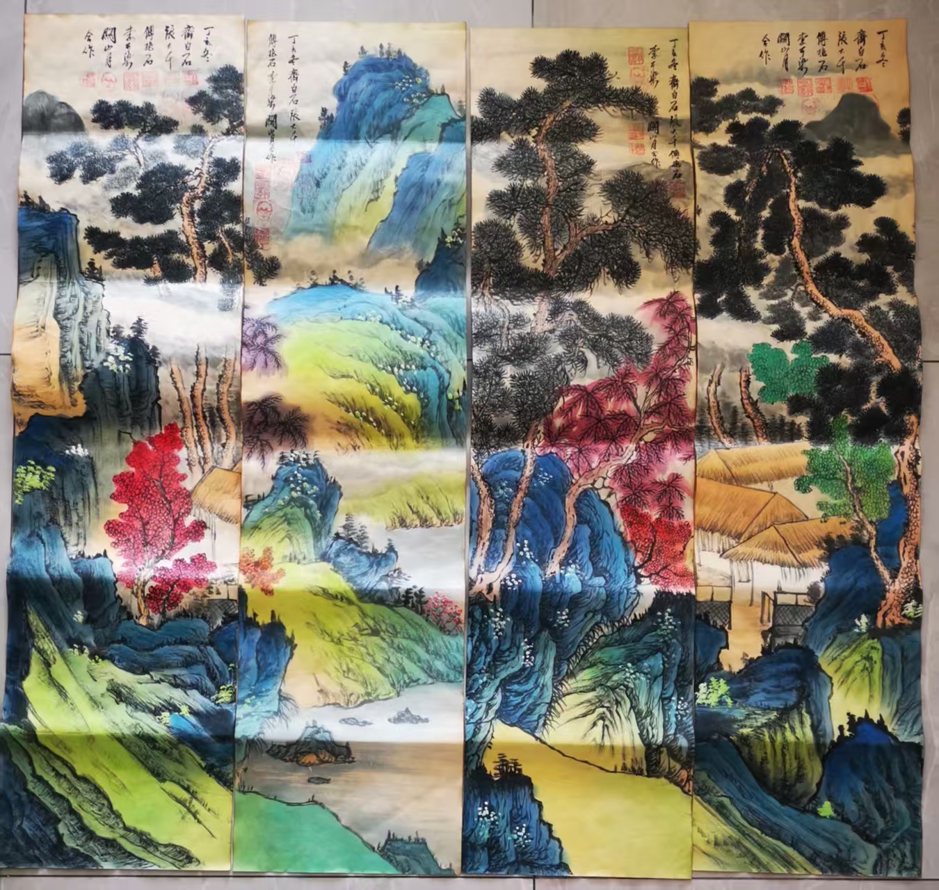 张大千、齐白石、傅抱石、李可染、关山月《山水图》八条屏-嘉诚艺术