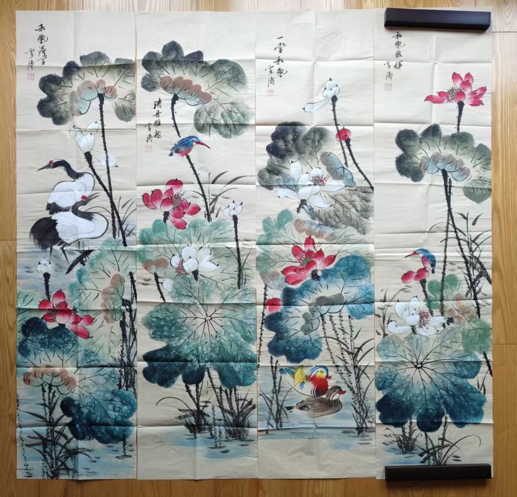 图片[1]-王雪涛《花鸟图》四条屏-嘉诚艺术