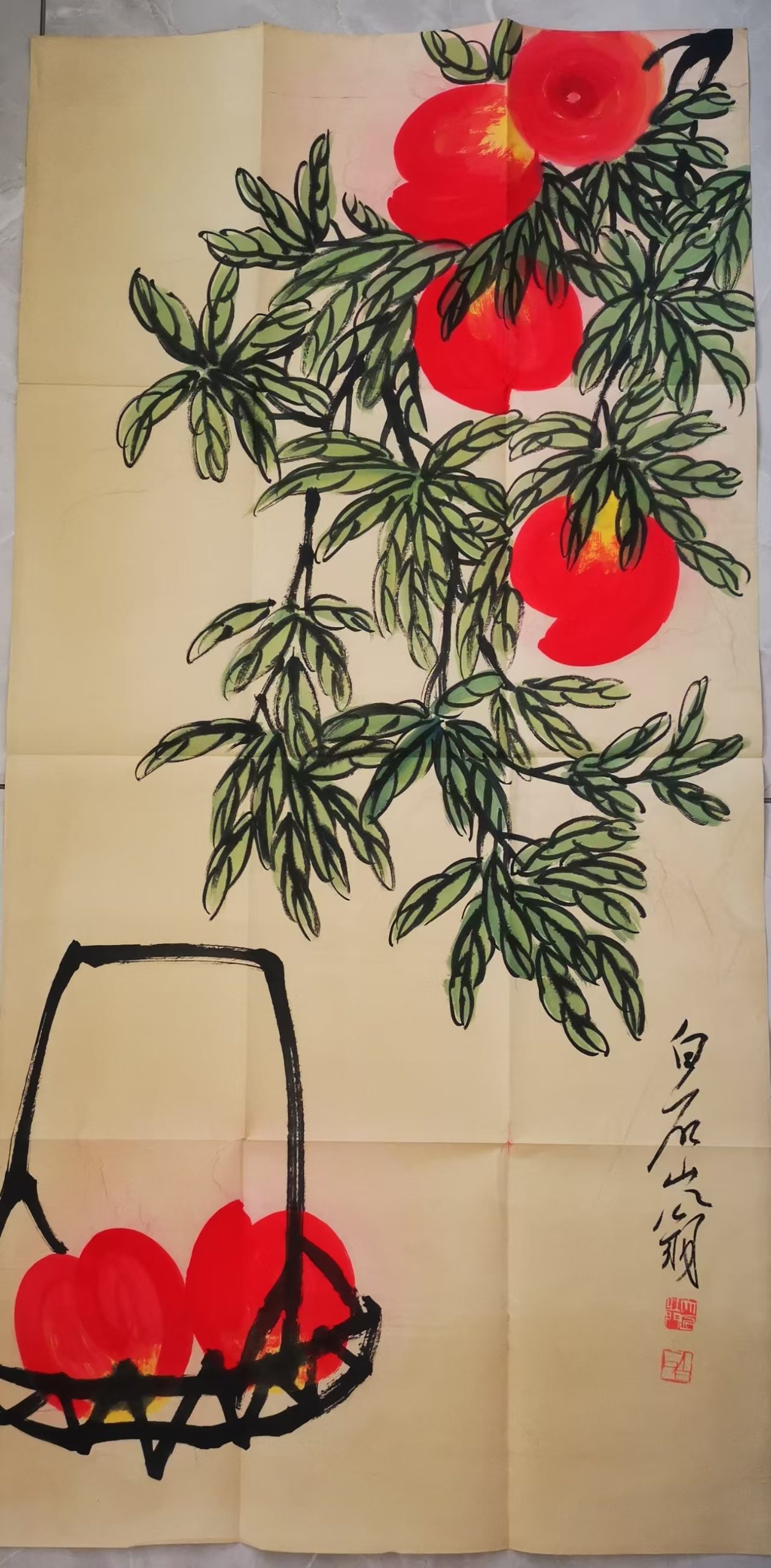 齐白石《寿桃图》-嘉诚艺术