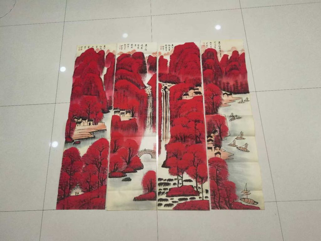 图片[1]-李可染《万山红遍》四条屏-嘉诚艺术