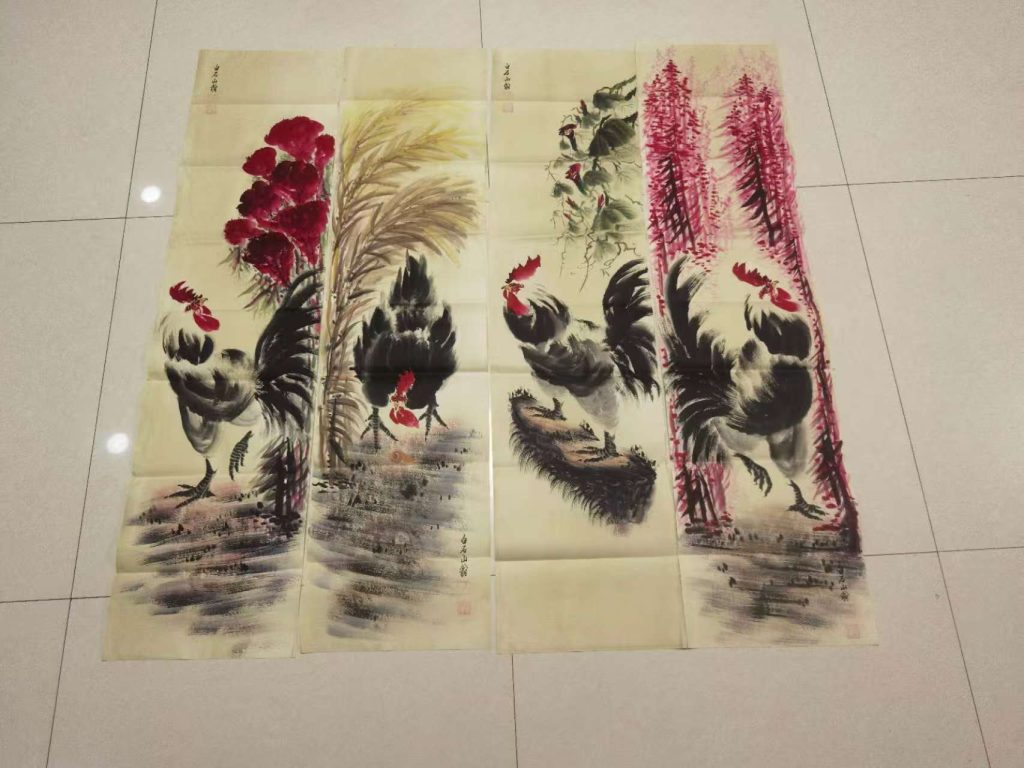 图片[1]-齐白石《大吉大利》四条屏-嘉诚艺术