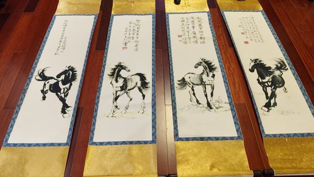 图片[1]-徐悲鸿《骏马图》四条屏-嘉诚艺术
