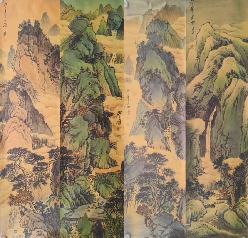 图片[1]-张大千《山水图》四条屏-嘉诚艺术