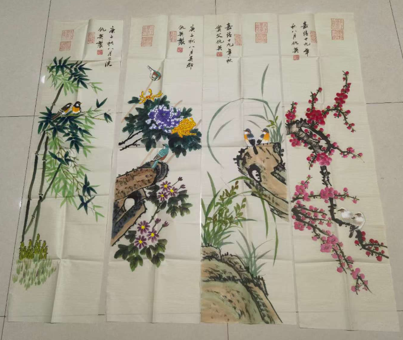仇英《梅兰竹菊》四条屏-嘉诚艺术