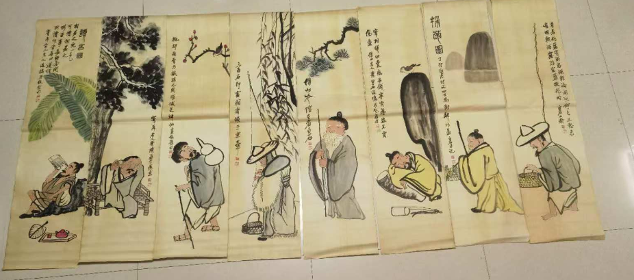 齐白石《人物图》八条屏-嘉诚艺术