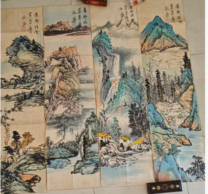 张大千《山水图》四条屏-嘉诚艺术