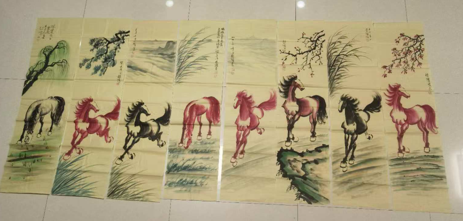 徐悲鸿《八骏图》八条屏-嘉诚艺术