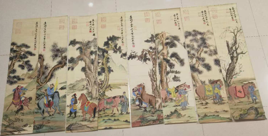 仇英《放马图》八条屏-嘉诚艺术