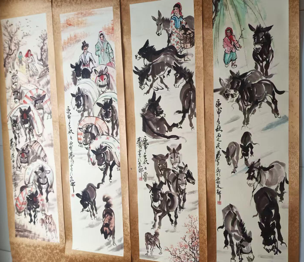 黄胄《赶驴图》四条屏-嘉诚艺术