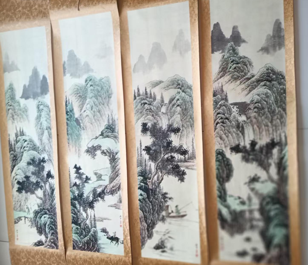 图片[1]-唐寅《山水图》四条屏-嘉诚艺术